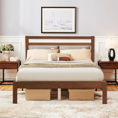 Winston Porter Ilomae Rustic Farmhouse Style Bed Frame with Brown